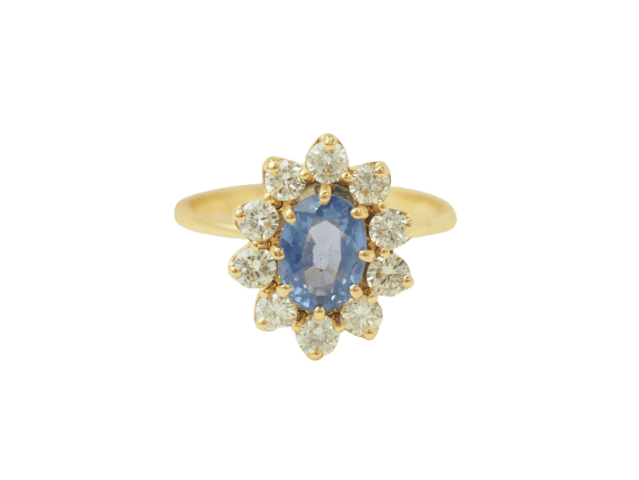 Bague 50.5 Bague entourage en or jaune 18 kt saphir Ceylan 1 ct et diamants 58 Facettes 33720
