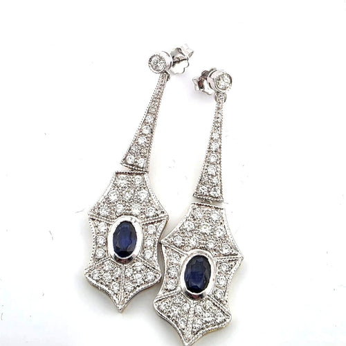 Boucles d'oreilles Boucles d'oreilles - Or blanc 18 ct, saphirs et diamants 58 Facettes 102/26 A