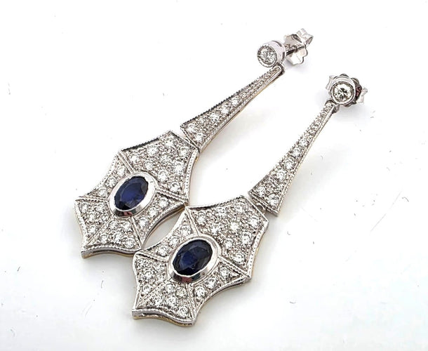 Boucles d'oreilles Boucles d'oreilles - Or blanc 18 ct, saphirs et diamants 58 Facettes 102/26 A