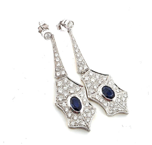 Boucles d'oreilles Boucles d'oreilles - Or blanc 18 ct, saphirs et diamants 58 Facettes 102/26 A