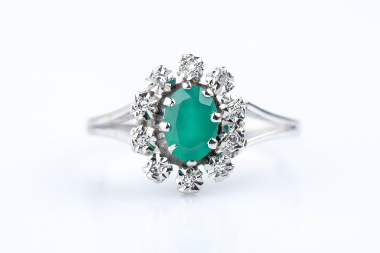 Bague 57 Bague choux en or blanc 18K avec émeraude et diamants 58 Facettes BGEMVDOC716-107