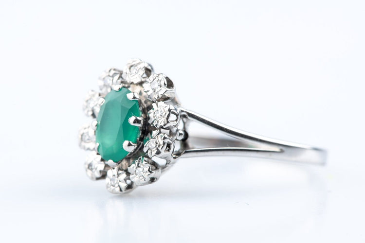 Bague 57 Bague choux en or blanc 18K avec émeraude et diamants 58 Facettes BGEMVDOC716-107