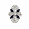 Bague 54 Art déco - Bague fleur en or blanc 18k saphirs et diamants pavés 58 Facettes 50458