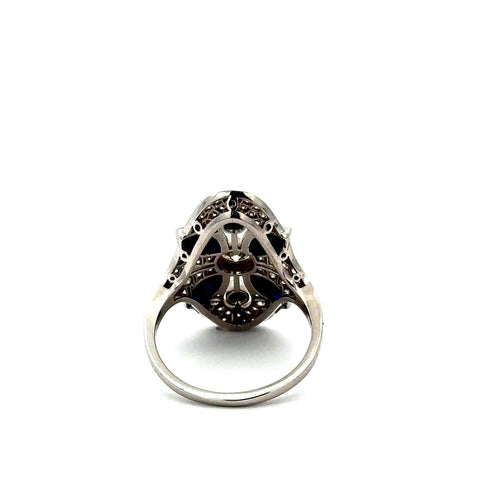 Bague 54 Art déco - Bague fleur en or blanc 18k saphirs et diamants pavés 58 Facettes 50458