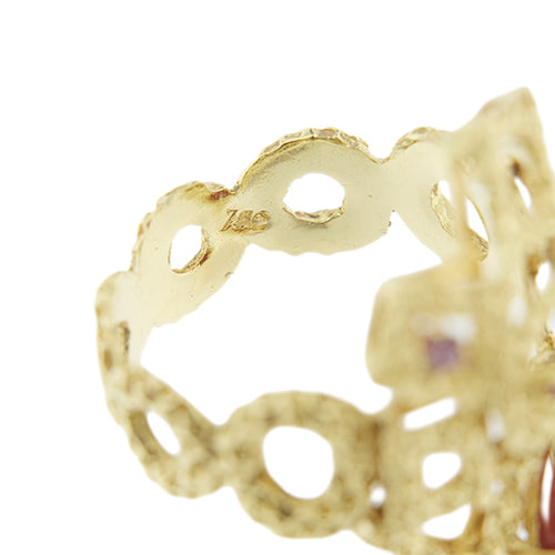 Bague Bague - Corail cabochon et rubis en or jaune 18 ct 58 Facettes 39754