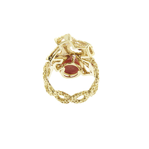 Bague Bague - Corail cabochon et rubis en or jaune 18 ct 58 Facettes 39754