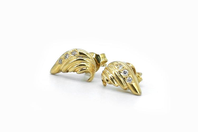 Boucles d'oreilles Puces d'oreilles Ailes en or jaune 18 carats et diamants 58 Facettes Puces d'oreilles 149/9