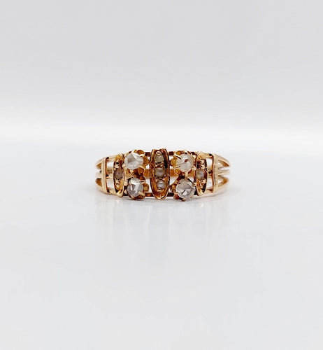 Bague 54.5 Bague chevalière victorienne en or rose 18k avec diamants et perles 58 Facettes A07048