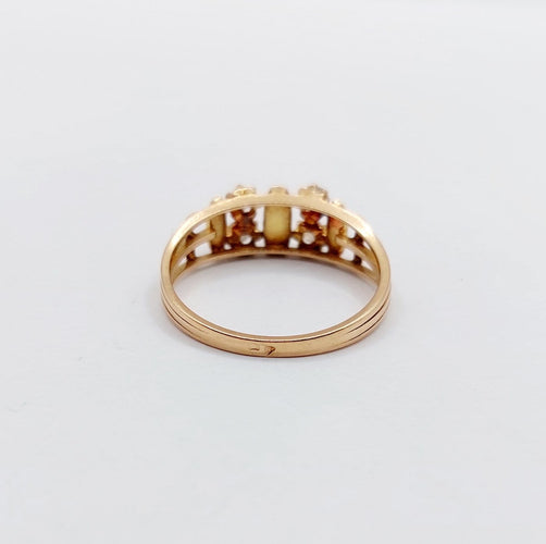 Bague 54.5 Bague chevalière victorienne en or rose 18k avec diamants et perles 58 Facettes A07048