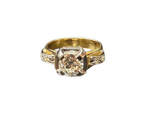 Bague 54 Bague en or jaune et platine avec diamant 1,40 ct 58 Facettes 1595/1