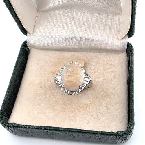 Bague 52 Bague en platine avec opale d’Éthiopie et diamants 58 Facettes 1607/C SHD 45/25