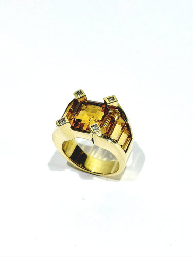 Bague 54 Bague en or jaune 18 carats à citrines et diamants 58 Facettes id: 1751039