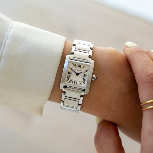 Montre Cartier Tank Française - Montre quartz en acier, cadran romain ivoire 58 Facettes 518