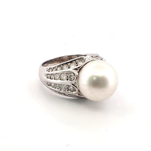 Bague 51 Bague en or blanc 18 ct avec perle et diamants 58 Facettes 81/26 C SHD 31/26