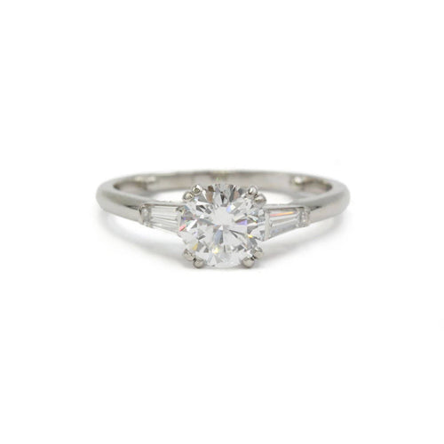 Bague 55 Solitaire accompagné - Bague en platine 950 et diamants 58 Facettes 260073R