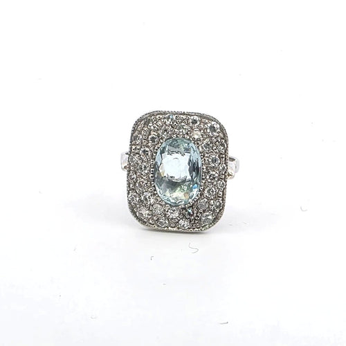 Bague 51 Bague - en or blanc avec aigue-marine et diamants 58 Facettes 103/26 H