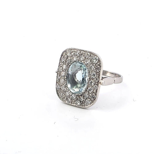 Bague 51 Bague - en or blanc avec aigue-marine et diamants 58 Facettes 103/26 H