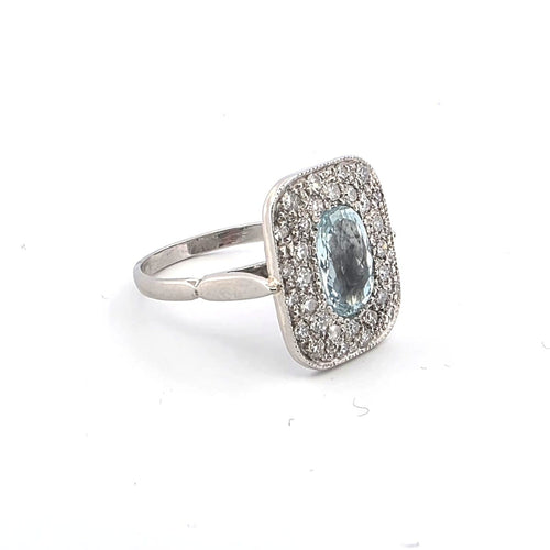Bague 51 Bague - en or blanc avec aigue-marine et diamants 58 Facettes 103/26 H