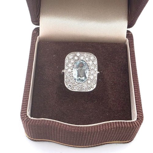 Bague 51 Bague - en or blanc avec aigue-marine et diamants 58 Facettes 103/26 H