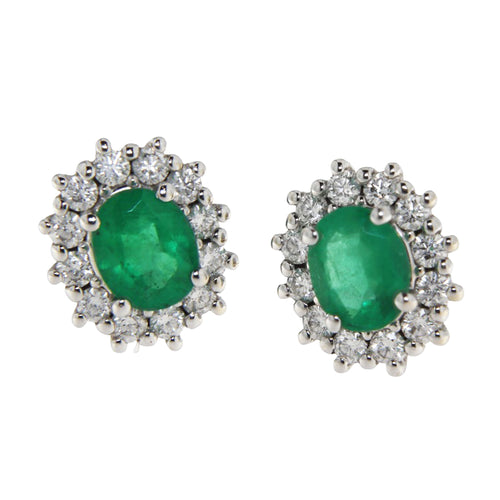 Boucles d'oreilles Boucles d’oreilles - En or blanc 18 ct avec émeraudes et diamants 0,30 ct 58 Facettes G3931