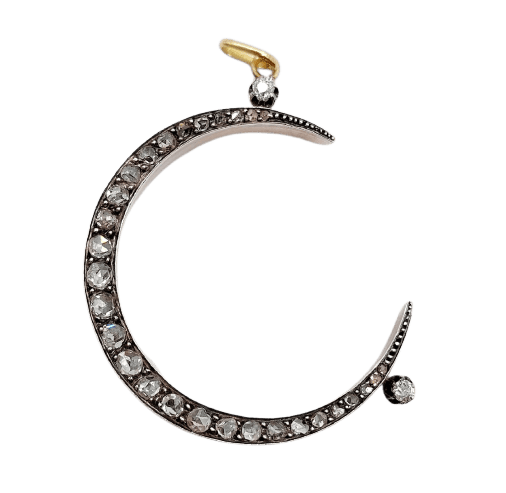 Pendentif Pendentif victorien croissant de lune en or rose 18k, argent et diamants 58 Facettes A07057