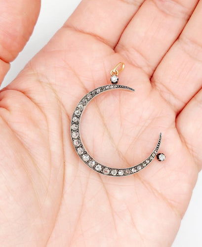 Pendentif Pendentif victorien croissant de lune en or rose 18k, argent et diamants 58 Facettes A07057