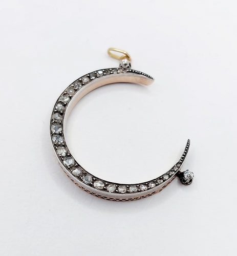 Pendentif Pendentif victorien croissant de lune en or rose 18k, argent et diamants 58 Facettes A07057