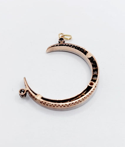 Pendentif Pendentif victorien croissant de lune en or rose 18k, argent et diamants 58 Facettes A07057