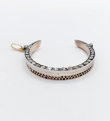 Pendentif Pendentif victorien croissant de lune en or rose 18k, argent et diamants 58 Facettes A07057