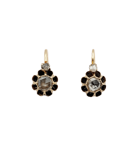 Boucles d'oreilles Dormeuses victoriennes en or 18k et diamants taille rose sur paillon 58 Facettes A07071