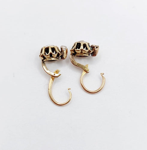 Boucles d'oreilles Dormeuses victoriennes en or 18k et diamants taille rose sur paillon 58 Facettes A07071