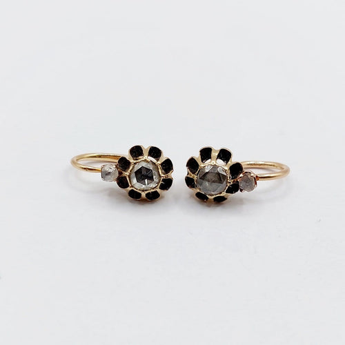Boucles d'oreilles Dormeuses victoriennes en or 18k et diamants taille rose sur paillon 58 Facettes A07071