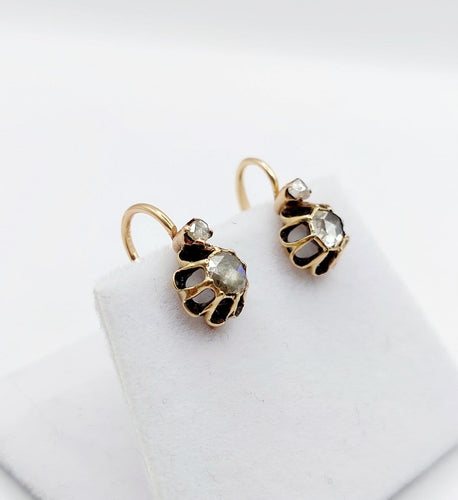 Boucles d'oreilles Dormeuses victoriennes en or 18k et diamants taille rose sur paillon 58 Facettes A07071