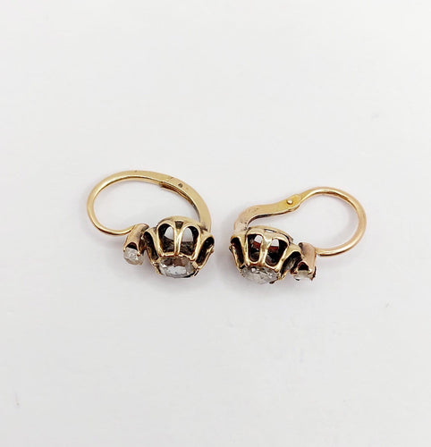 Boucles d'oreilles Dormeuses victoriennes en or 18k et diamants taille rose sur paillon 58 Facettes A07071