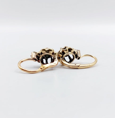 Boucles d'oreilles Dormeuses victoriennes en or 18k et diamants taille rose sur paillon 58 Facettes A07071