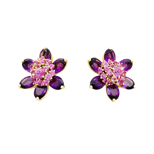 Boucles d'oreilles Boucles d'oreilles Van Cleef & Arpels, "Fleurs d'Hawaï", or jaune, améthyste, saphirs roses. 58 Facettes 35511