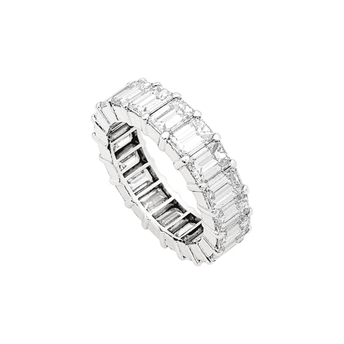Bague 50 Bague alliance tour complet en or blanc, diamants taille émeraude. 58 Facettes 35555