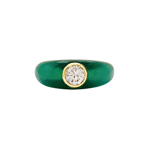 Bague 47 Bague jonc bombée en or jaune, chrysoprase et diamant 58 Facettes 35610