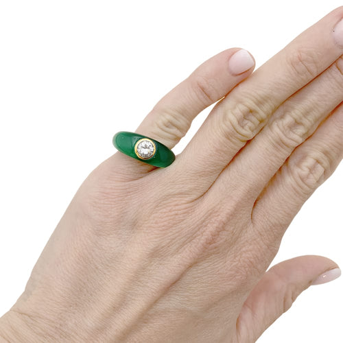 Bague 47 Bague jonc bombée en or jaune, chrysoprase et diamant 58 Facettes 35610
