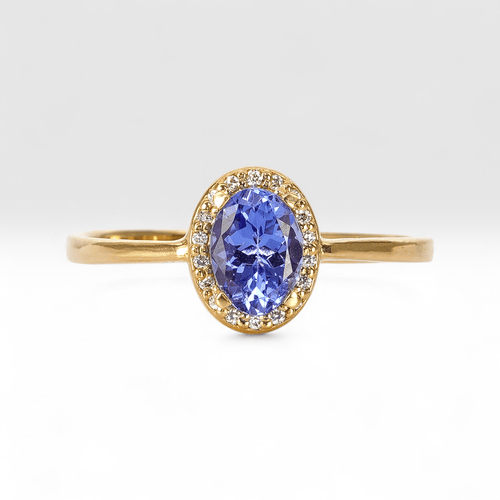 Bague 56 Bague en or jaune 18K avec tanzanite naturelle et diamants 58 Facettes R001
