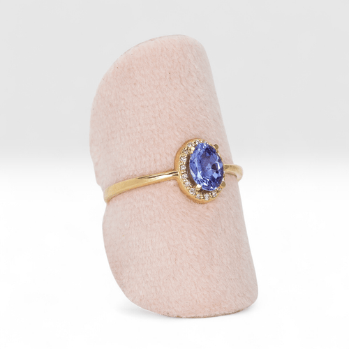 Bague 56 Bague en or jaune 18K avec tanzanite naturelle et diamants 58 Facettes R001