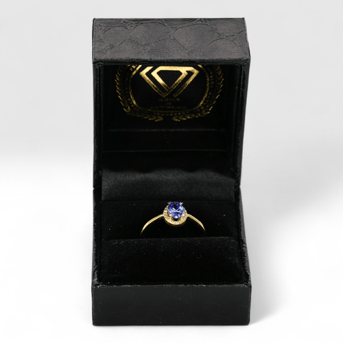 Bague 56 Bague en or jaune 18K avec tanzanite naturelle et diamants 58 Facettes R001
