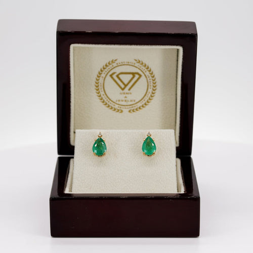 Boucles d'oreilles - Émeraudes et diamants en or jaune 18K