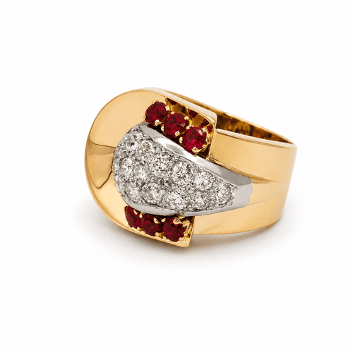 Bague 57 Bague tank en or rosé et or blanc 18 carats avec diamants et rubis 58 Facettes 1.0001420/1