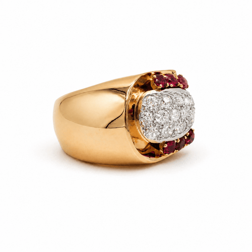 Bague 57 Bague tank en or rosé et or blanc 18 carats avec diamants et rubis 58 Facettes 1.0001420/1