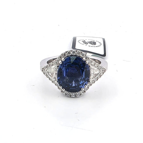 Bague 54 Bague en platine avec saphir Ceylan et diamants 58 Facettes 296/26 E