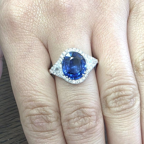 Bague 54 Bague en platine avec saphir Ceylan et diamants 58 Facettes 296/26 E