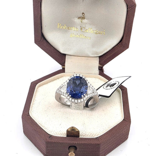 Bague 54 Bague en platine avec saphir Ceylan et diamants 58 Facettes 296/26 E