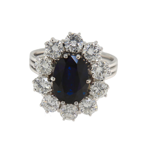 Bague 55 Bague en or blanc 18 kt avec saphir 2,50 ct et diamants 58 Facettes G3933