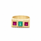 Bague 59 Art déco - Bague large géométrique en or jaune 18k, émeraude et rubis 58 Facettes 50462